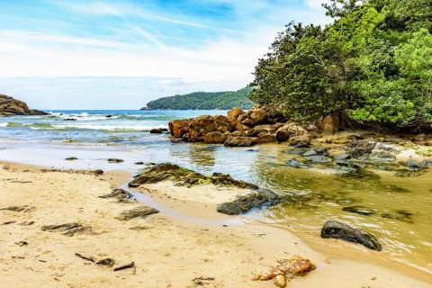 River flowing into the beach between the sea