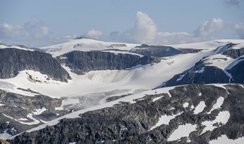 Mountains with glacier tongue of Jostedalsbreen