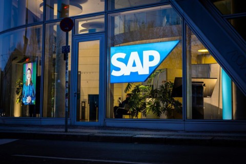 A logo of the SAP company is seen in a branch office in Berlin