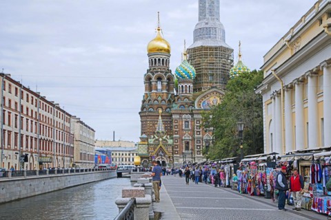 Souvenir shops and Church of the Savior on Spilled Blood
