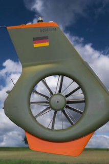 Detail of the grey-olive integrated tail propeller in the fin on the Bundeswehr helicopter