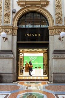 Shop window of the luxury shop PRADA in the Galleria Vittorio Emanuele II