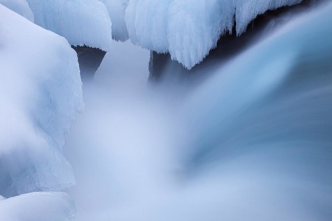 Hlauptungufoss waterfall on the Bruara river in winter
