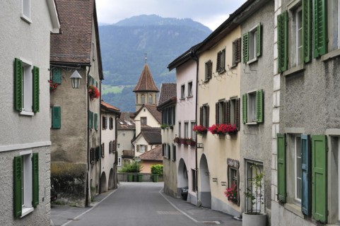 The Alpine village Maienfeld in Graubuenden
