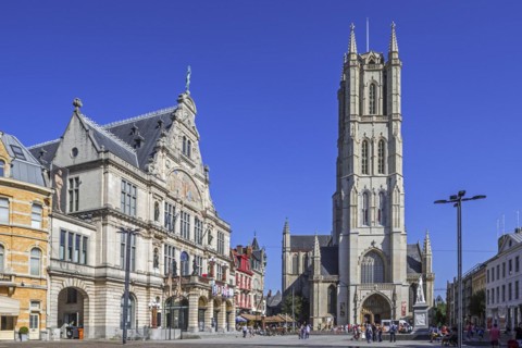 Saint-Bavo's square showing the Royal Dutch Theatre and the St-Bavo's cathedral