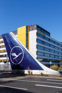 Aircraft tail unit at the Lufthansa base at Frankfurt Airport