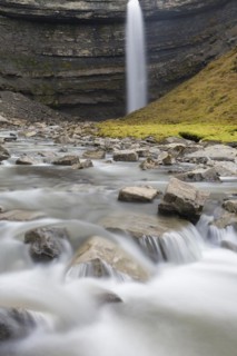 Waterfall Hemsilfossen on the Hemsil river at Ekmanfjorden