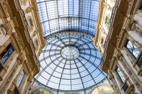 Glass dome roof and frescoes in the Galleria Vittorio Emanuele II