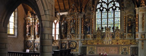 Altar and Baroque retable of the chapel at Sainte-Marie-du-Menez-Hom