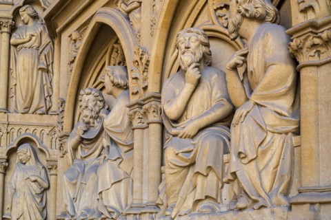 Statues in westwork portal of the Gothic Cathedral of St Stephen of Metz