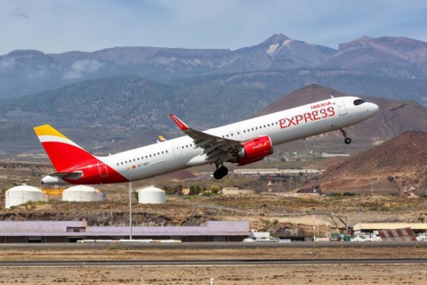 An Airbus A321neo aircraft of Iberia Express with registration number EC-NST at Tenerife Airport