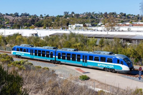 Siemens Desiro Sprinter commuter train passenger train railway in Oceanside