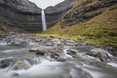 Waterfall Hemsilfossen on the Hemsil river at Ekmanfjorden