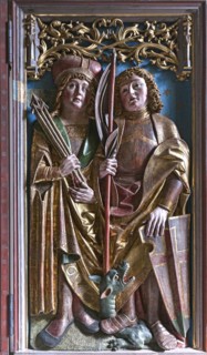 Relief depiction of George with the dragon in the late Gothic winged altar by Michael Wolgemut