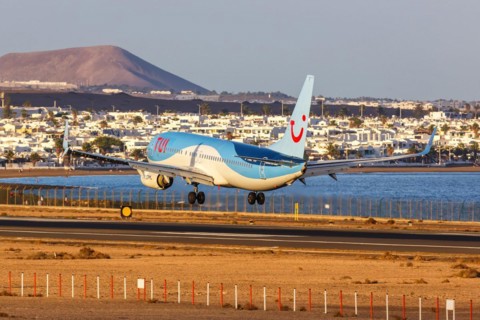 A TUI Boeing 737-800 aircraft with registration G-TAWC at Lanzarote Airport