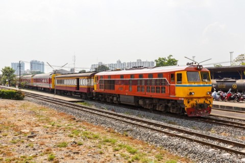 Passenger train railway at Bang Sue station in Bangkok