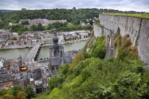 View over the town Dinant and the Collegiate Church of Notre-Dame along the river Meuse
