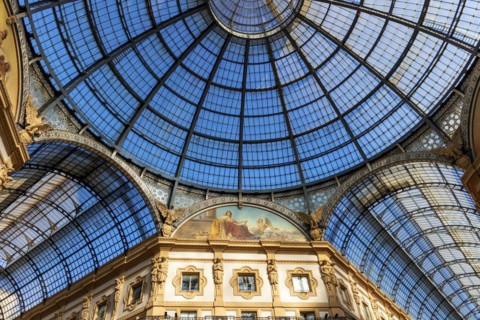 Glass dome roof and frescoes in the Galleria Vittorio Emanuele II