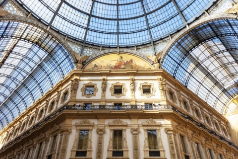 Glass dome roof and frescoes in the Galleria Vittorio Emanuele II