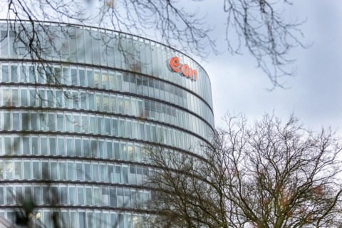 A lettering of the company e.on at their headquarters in Essen