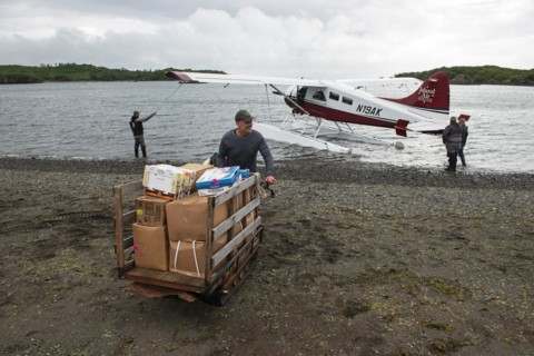 Supplies for the Katmai Wilderness Lodge are delivered by floatplane