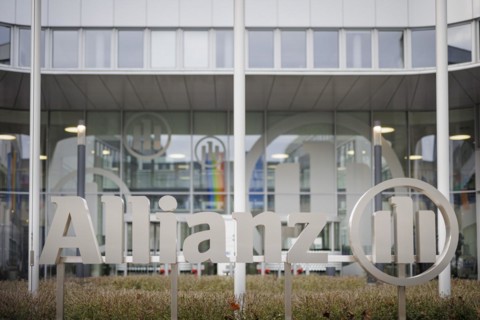 The Allianz company logo at their site in Berlin. 04.02.2022.