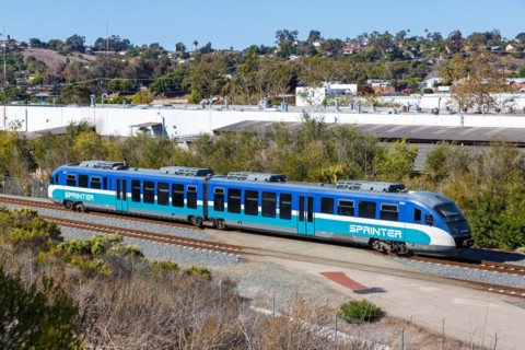 Siemens Desiro Sprinter commuter train passenger train railway in Oceanside