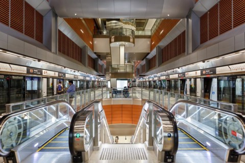 Metro Singapore underground at Stevens underground station on the Thomson East Coast Line in Singapore