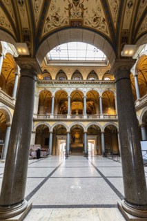 Skylight and round arches in the entrance hall of the University and Museum of Applied Arts