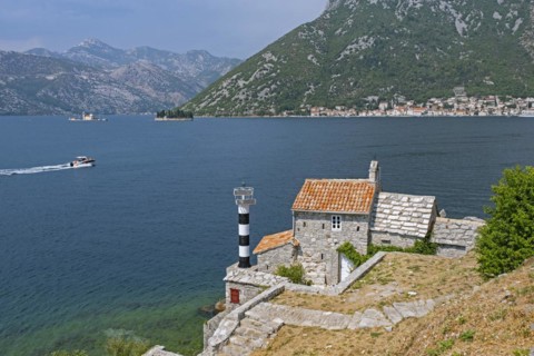 15th century Our Lady of the Angels Church on the isthmus Verige along the Bay of Kotor