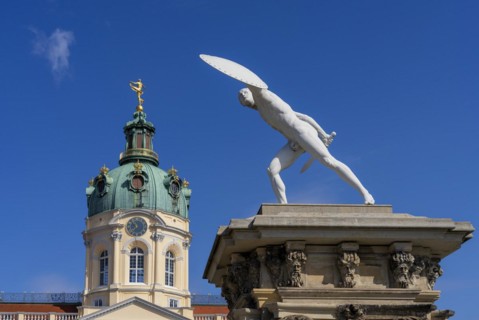 Statue of naked warriors in front of the main entrance to Charlottenburg Palace