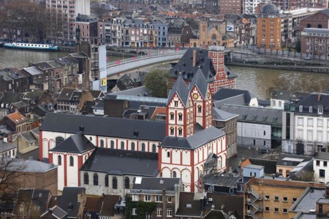 View over the city Liege and the St. Bartholomew's Church