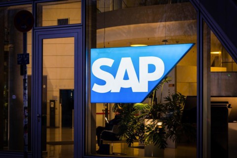 A logo of the SAP company is seen in a branch office in Berlin