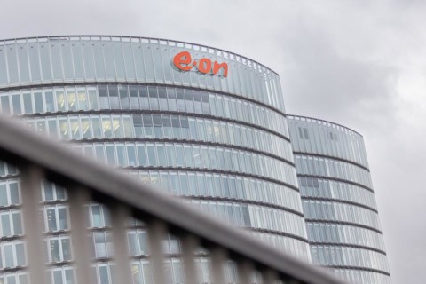 A lettering of the company e.on at their headquarters in Essen