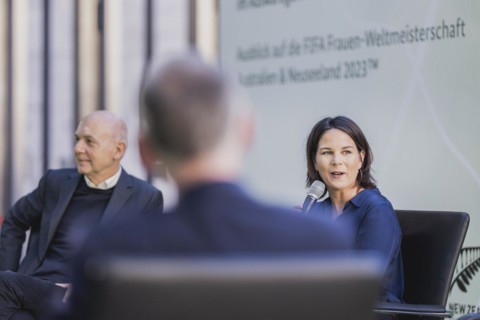 (L-R) Bernd Neuendorf, President of the German Football Association (DFB), and Annalena Baerbock