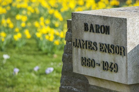 Tombstone of the painter James Ensor at the graveyard of the church Onze-Lieve-Vrouw-ter-Duinen