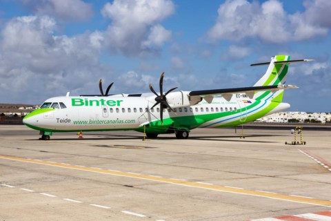 An ATR 72-600 aircraft of Binter Canarias with registration EC-NMF at Lanzarote Airport
