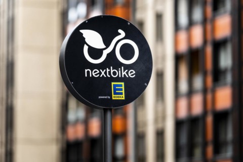 The logo of the share bike provider nextbike