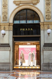 Shop window of the luxury shop PRADA in the Galleria Vittorio Emanuele II