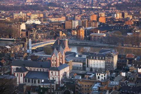View over the city Liege and the St. Bartholomew's Church
