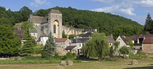 The medieval village Saint-Amand-de-Coly with its fortified Romanesque abbey church