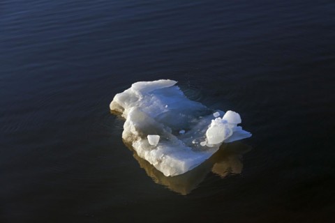 Melting ice floe drifting in Polar ocean