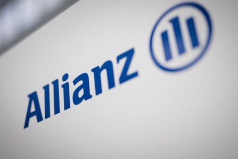 The Allianz company logo at their site in Berlin. 04.02.2022.