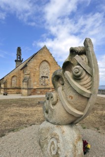 Sculpture in front of the chapel Notre-Dame de Rocamadour in the harbour of Camaret-sur-Mer