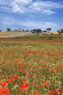 Camper van on a side road between Noci and Alberobello