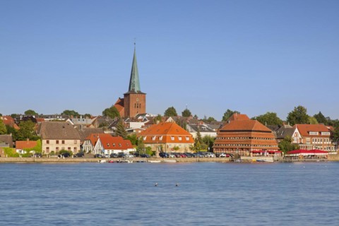 Neustaedter Binnenwasser lake and view over the town Neustadt in Holstein