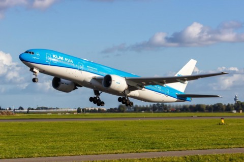 A KLM Asia Boeing 777-200ER aircraft with registration number PH-BQF at Amsterdam Airport