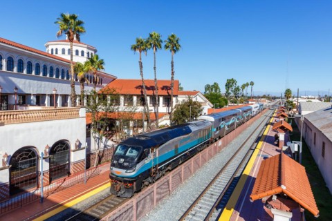 Metrolink Passenger Train Railroad at Santa Ana Station near Los Angeles