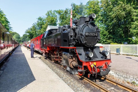 Steam train of the Baederbahn Molli railway Steam locomotive in Heiligendamm