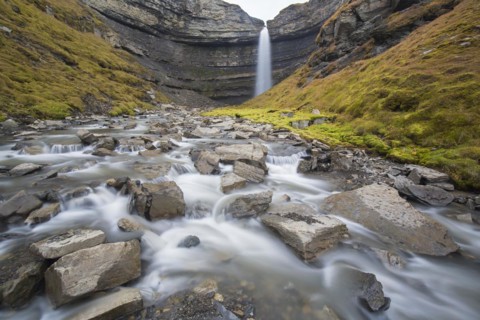 Waterfall Hemsilfossen on the Hemsil river at Ekmanfjorden